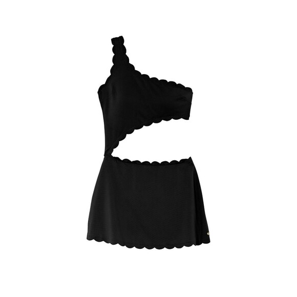 NWT Victoria's Secret Swim XXL Black Scallop One Shoulder Cutout Swim Dress - Picture 3 of 7